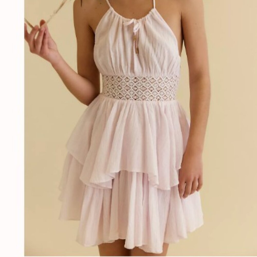 Free People Pale Pink Tiered Mini Dress - Picture 2 of 5